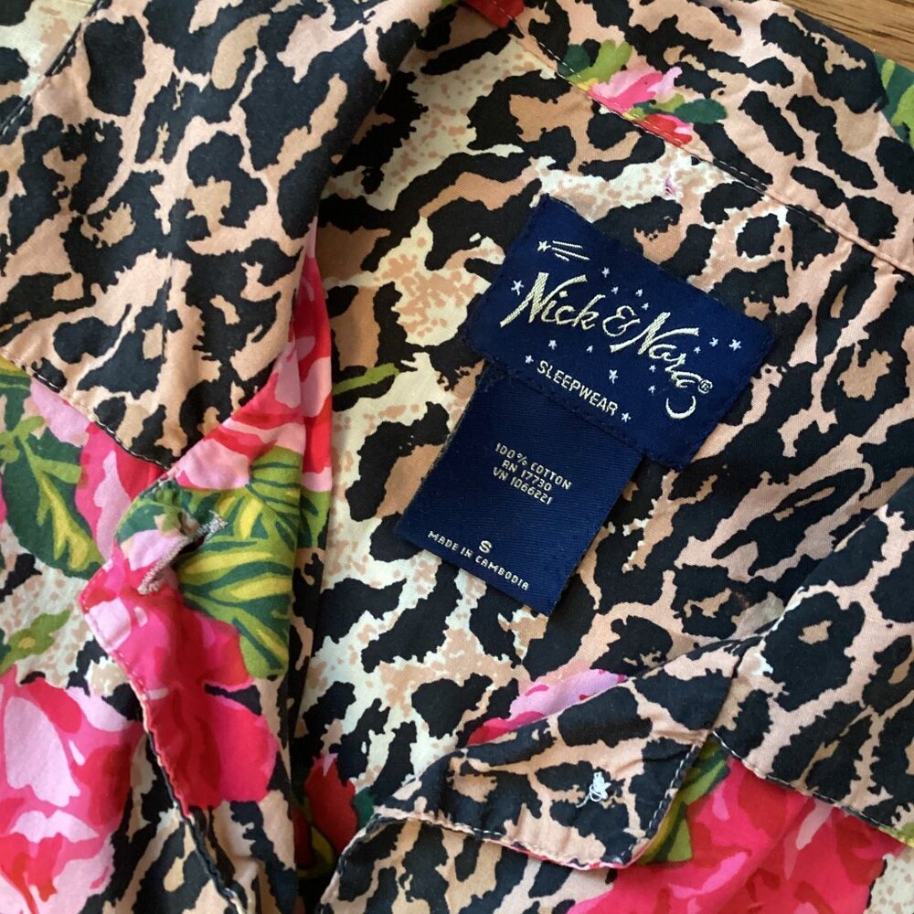 Nick & Nora 2pc Leopard Cheetah Animal & Rose Print Cotton Pajama Pant Set SMALL - Picture 4 of 4